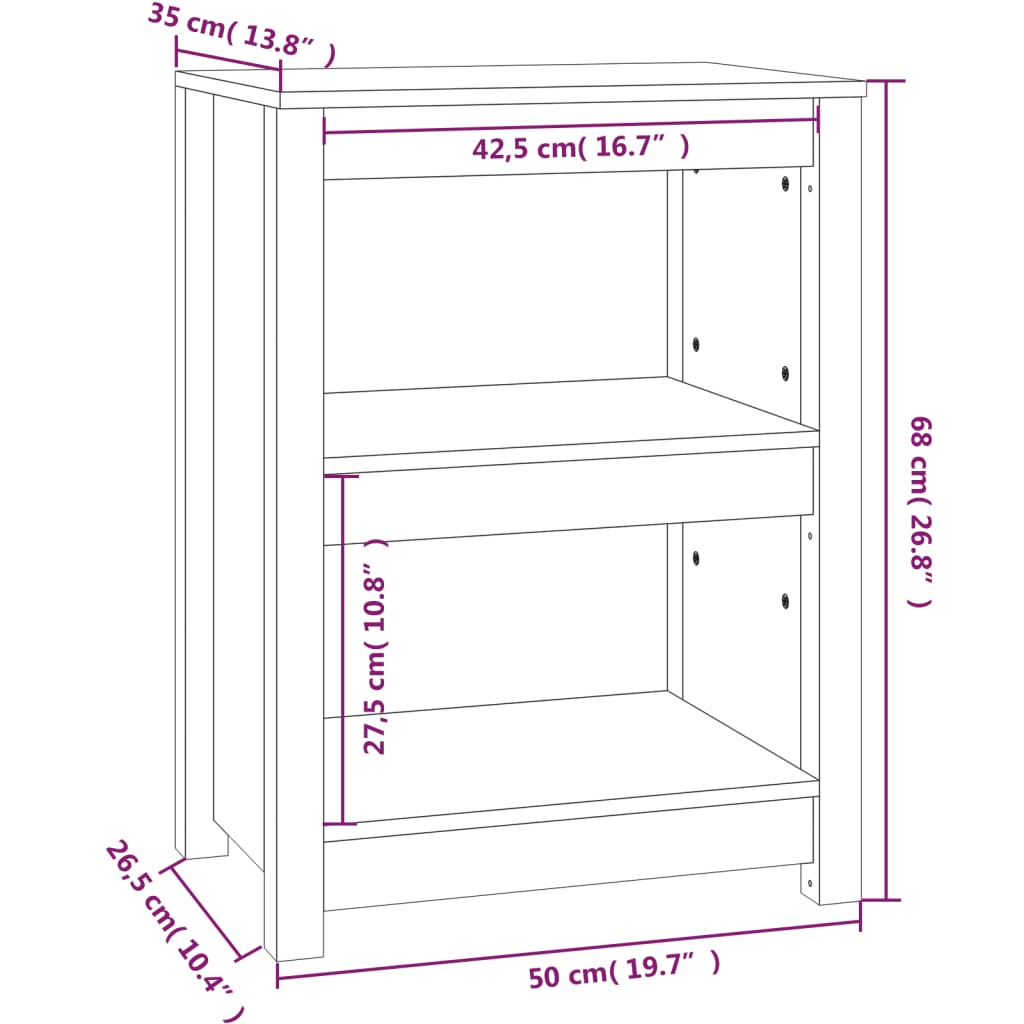 vidaXL Βιβλιοθήκη Μαύρη 50x35x68 εκ. από Μασίφ Ξύλο Πεύκου