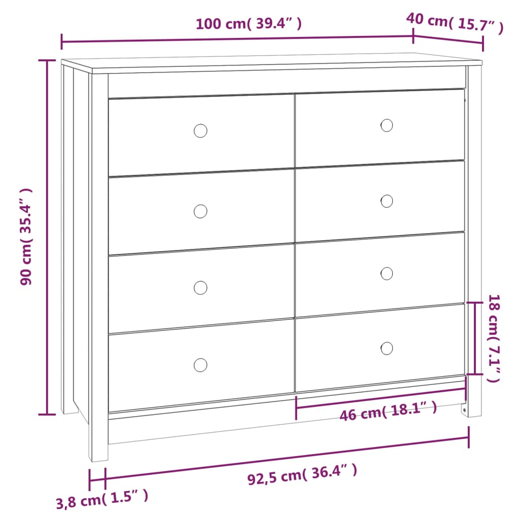 vidaXL Βοηθητικό Ντουλάπι Γκρι 100x40x90 εκ. από Μασίφ Ξύλο Πεύκου