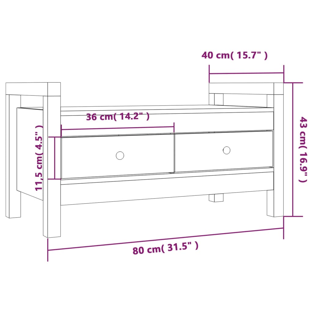 vidaXL Πάγκος Εργασίας Μελί Καφέ 80x40x43 εκ. Μασίφ Ξύλο Πεύκο