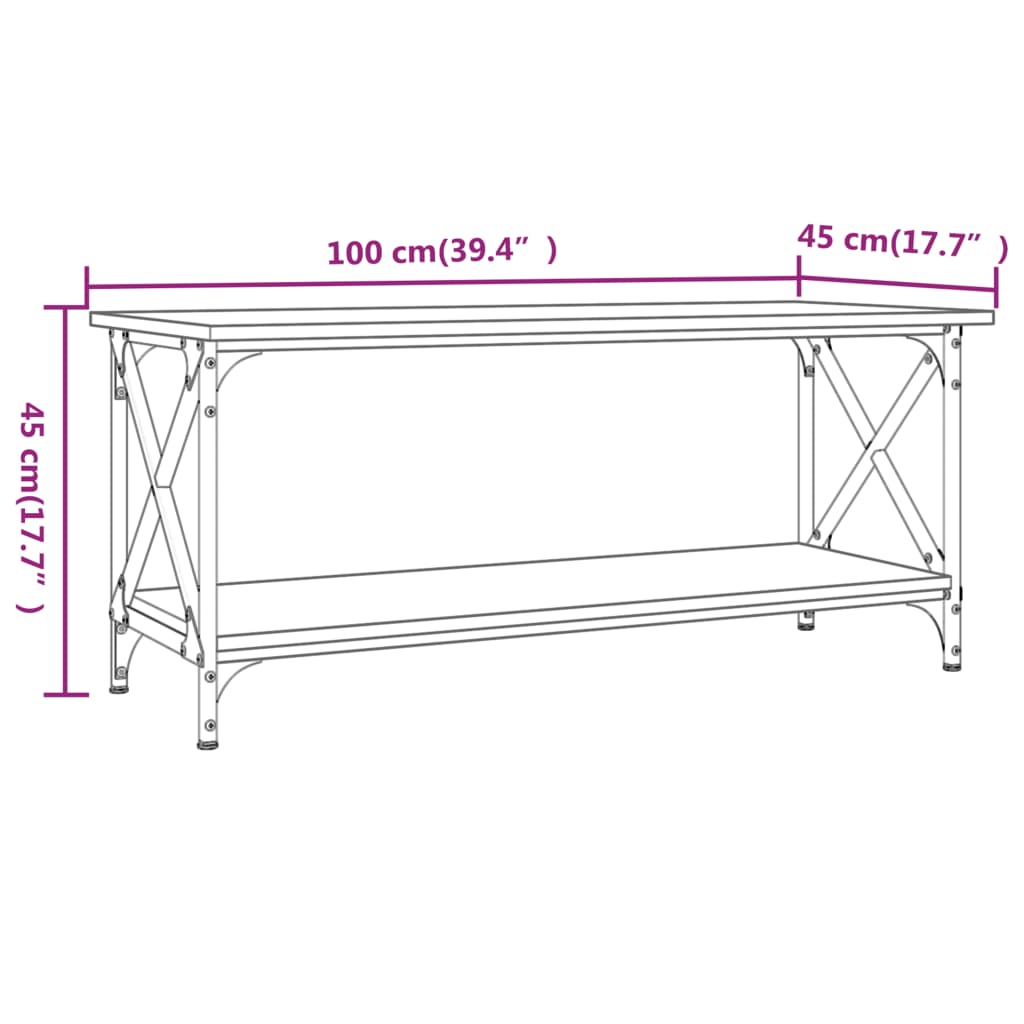 vidaXL Τραπεζάκι Σαλονιού Γκρι Sonoma 100x45x45 εκ Επεξ Ξύλο + Σίδηρος