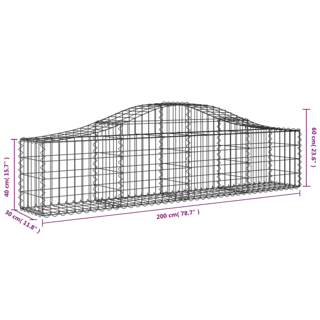 vidaXL Συρματοκιβώτια Τοξωτά 12 τεμ. 200x30x40/60 εκ. Γαλβαν. Ατσάλι