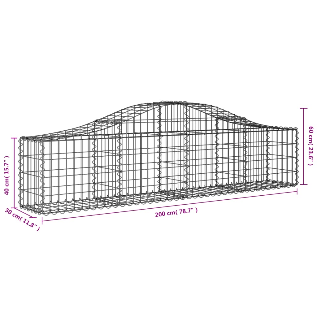 vidaXL Συρματοκιβώτια Τοξωτά 20 τεμ. 200x30x40/60 εκ. Γαλβαν. Ατσάλι