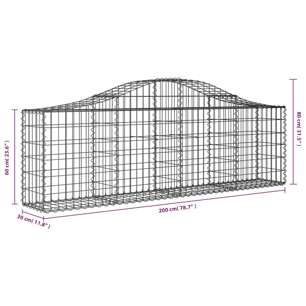 vidaXL Συρματοκιβώτια Τοξωτά 10 τεμ. 200x30x60/80 εκ. Γαλβαν. Ατσάλι