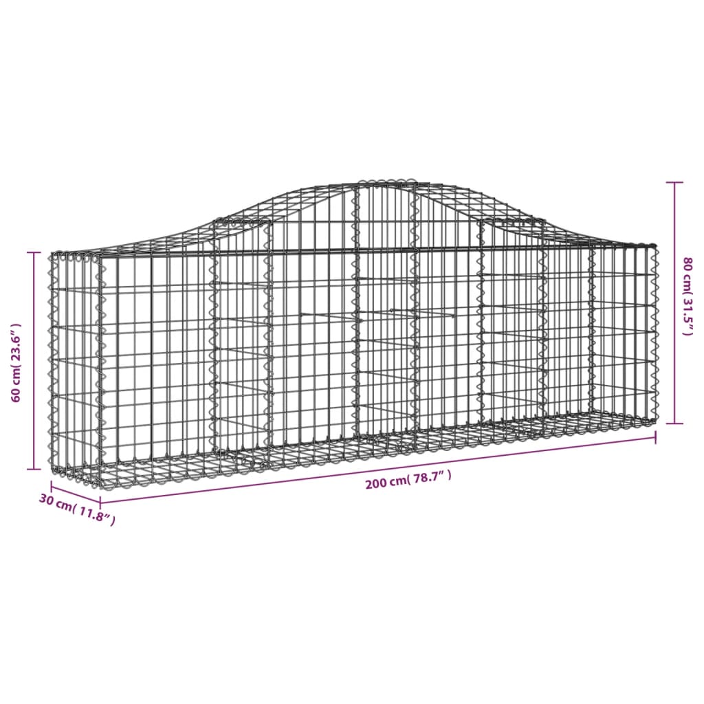 vidaXL Συρματοκιβώτια Τοξωτά 30 τεμ. 200x30x60/80 εκ. Γαλβαν. Ατσάλι