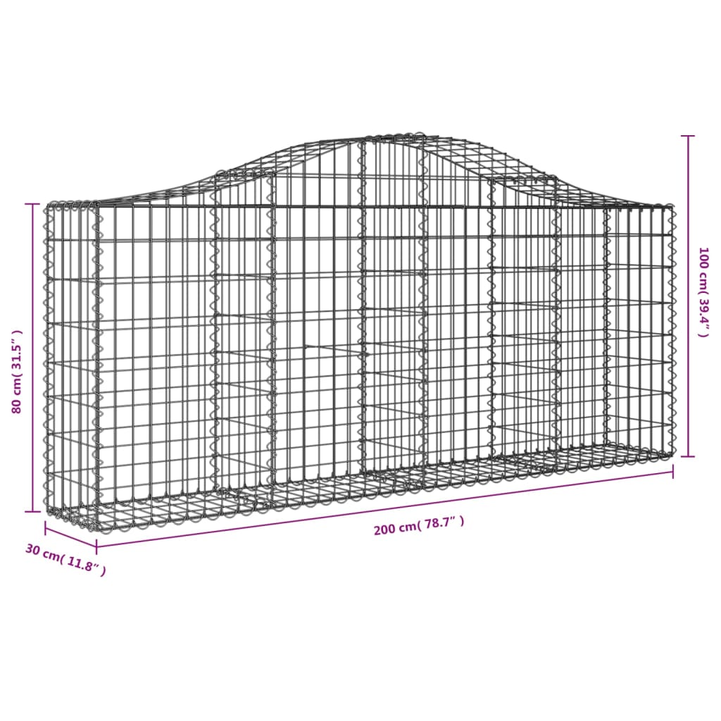 vidaXL Συρματοκιβώτια Τοξωτά 30 τεμ. 200x30x80/100 εκ. Γαλβαν. Ατσάλι