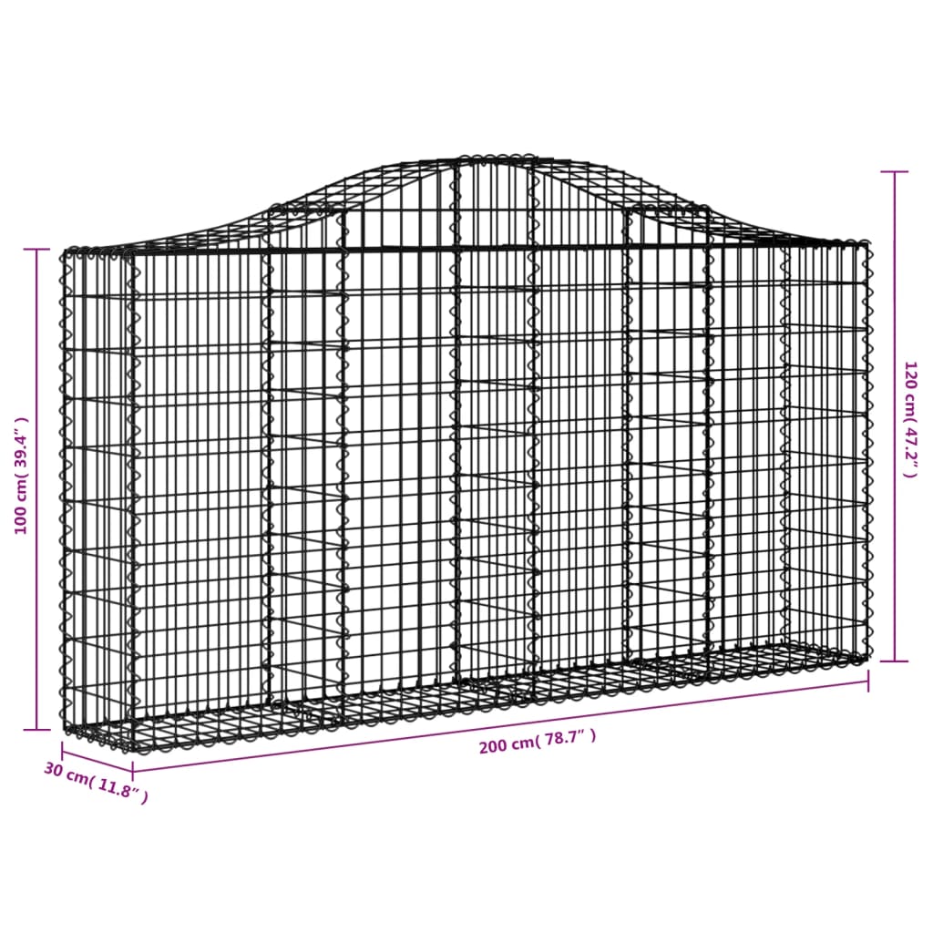 vidaXL Συρματοκιβώτια Τοξωτά 10 τεμ. 200x30x100/120 εκ. Γαλβαν. Ατσάλι