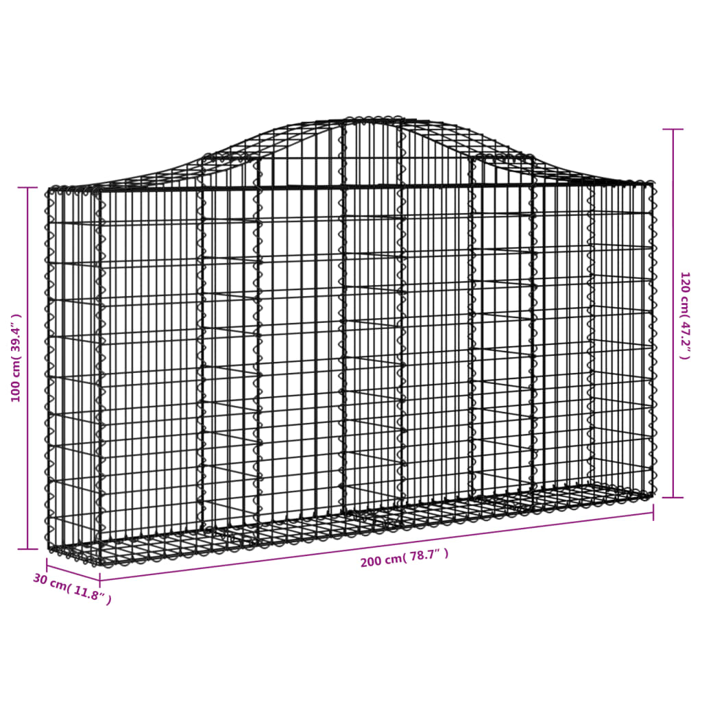 vidaXL Συρματοκιβώτια Τοξωτά 40 τεμ. 200x30x100/120 εκ. Γαλβαν. Ατσάλι