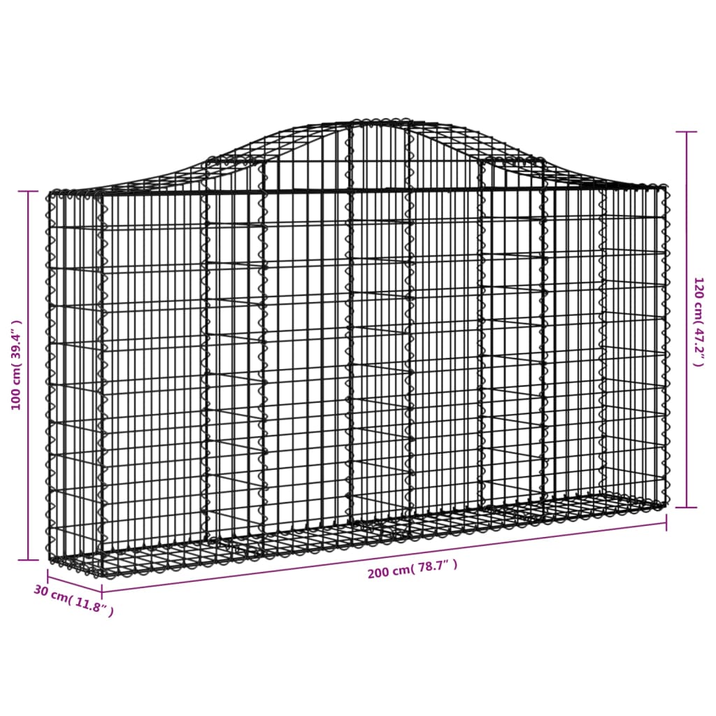 vidaXL Συρματοκιβώτια Τοξωτά 50 τεμ. 200x30x100/120 εκ. Γαλβαν. Ατσάλι