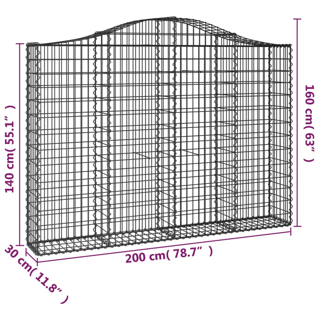 vidaXL Συρματοκιβώτια Τοξωτά 8 τεμ. 200x30x140/160 εκ. Γαλβαν. Ατσάλι