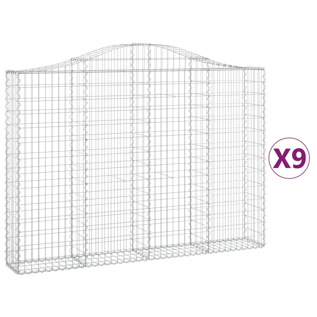 vidaXL Συρματοκιβώτια Τοξωτά 9 τεμ. 200x30x140/160 εκ. Γαλβαν. Ατσάλι