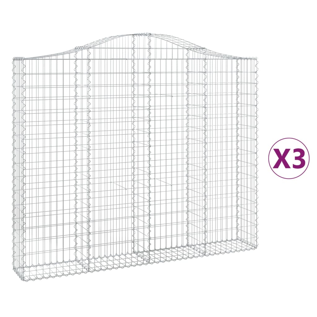 vidaXL Συρματοκιβώτια Τοξωτά 3 τεμ. 200x30x160/180 εκ. Γαλβαν. Ατσάλι