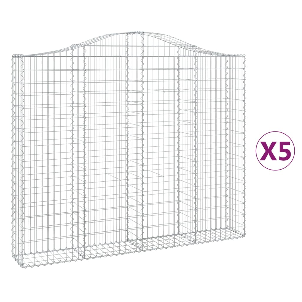 vidaXL Συρματοκιβώτια Τοξωτά 5 τεμ. 200x30x160/180 εκ. Γαλβαν. Ατσάλι