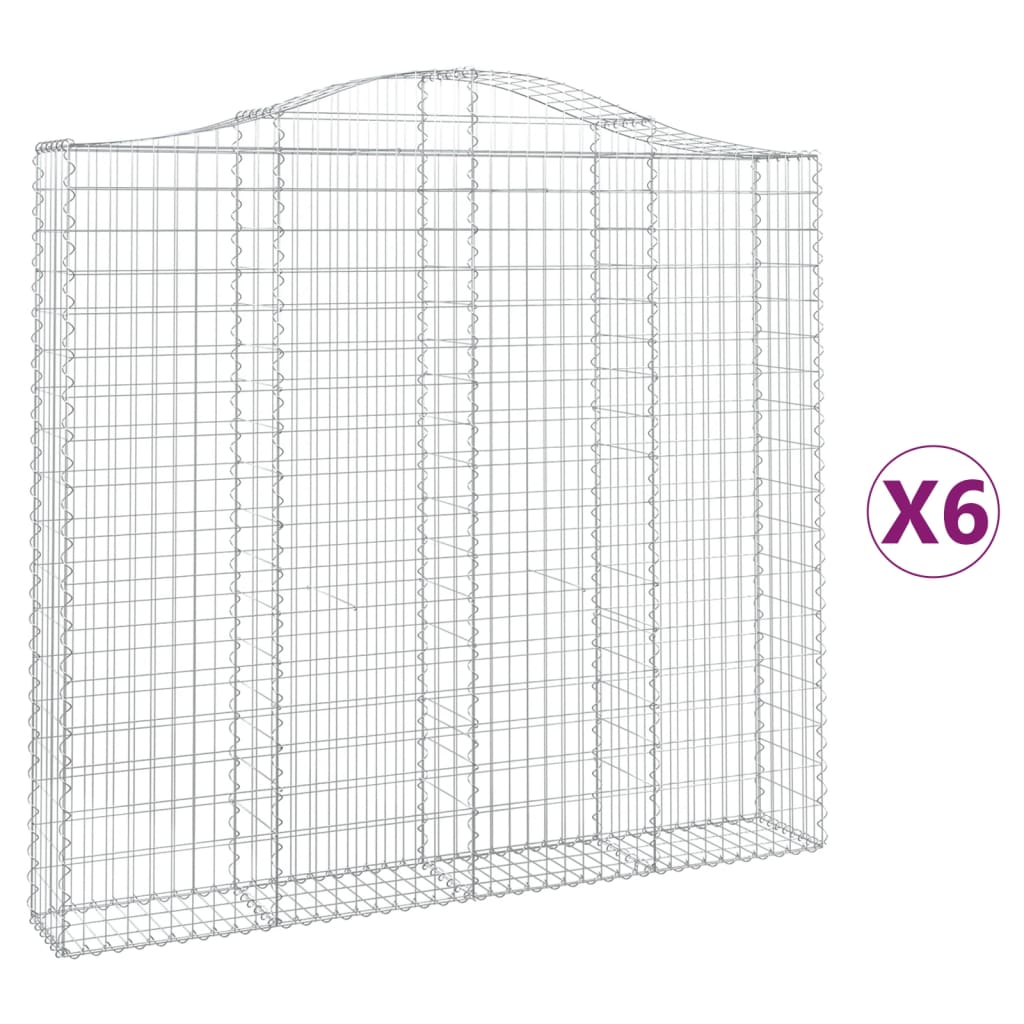 vidaXL Συρματοκιβώτια Τοξωτά 6 τεμ. 200x30x180/200 εκ. Γαλβαν. Ατσάλι