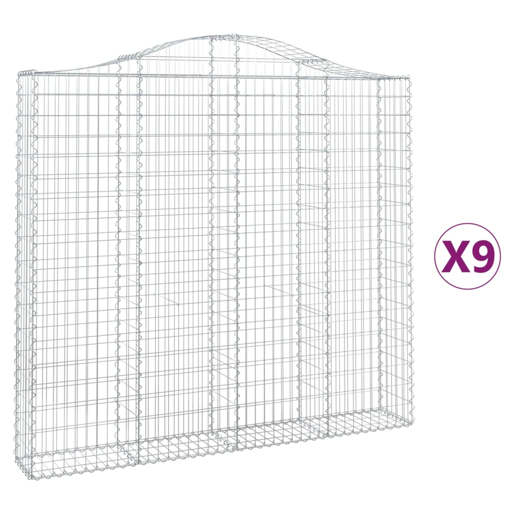 vidaXL Συρματοκιβώτια Τοξωτά 9 τεμ. 200x30x180/200 εκ. Γαλβαν. Ατσάλι