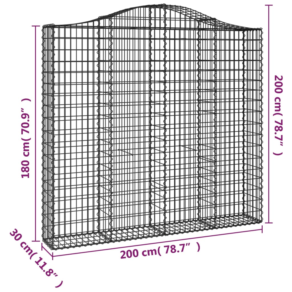 vidaXL Συρματοκιβώτια Τοξωτά 9 τεμ. 200x30x180/200 εκ. Γαλβαν. Ατσάλι