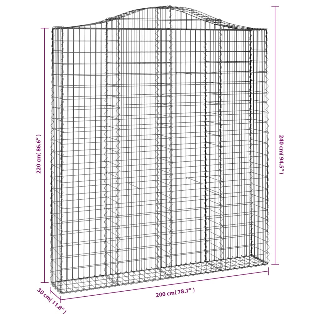 vidaXL Συρματοκιβώτια Τοξωτά 3 τεμ. 200x30x220/240 εκ. Γαλβαν. Ατσάλι