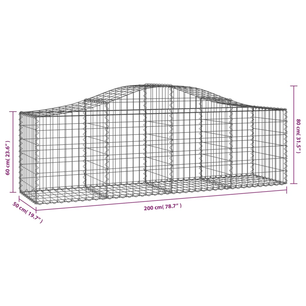 vidaXL Συρματοκιβώτια Τοξωτά 40 τεμ. 200x50x60/80 εκ. Γαλβαν. Ατσάλι