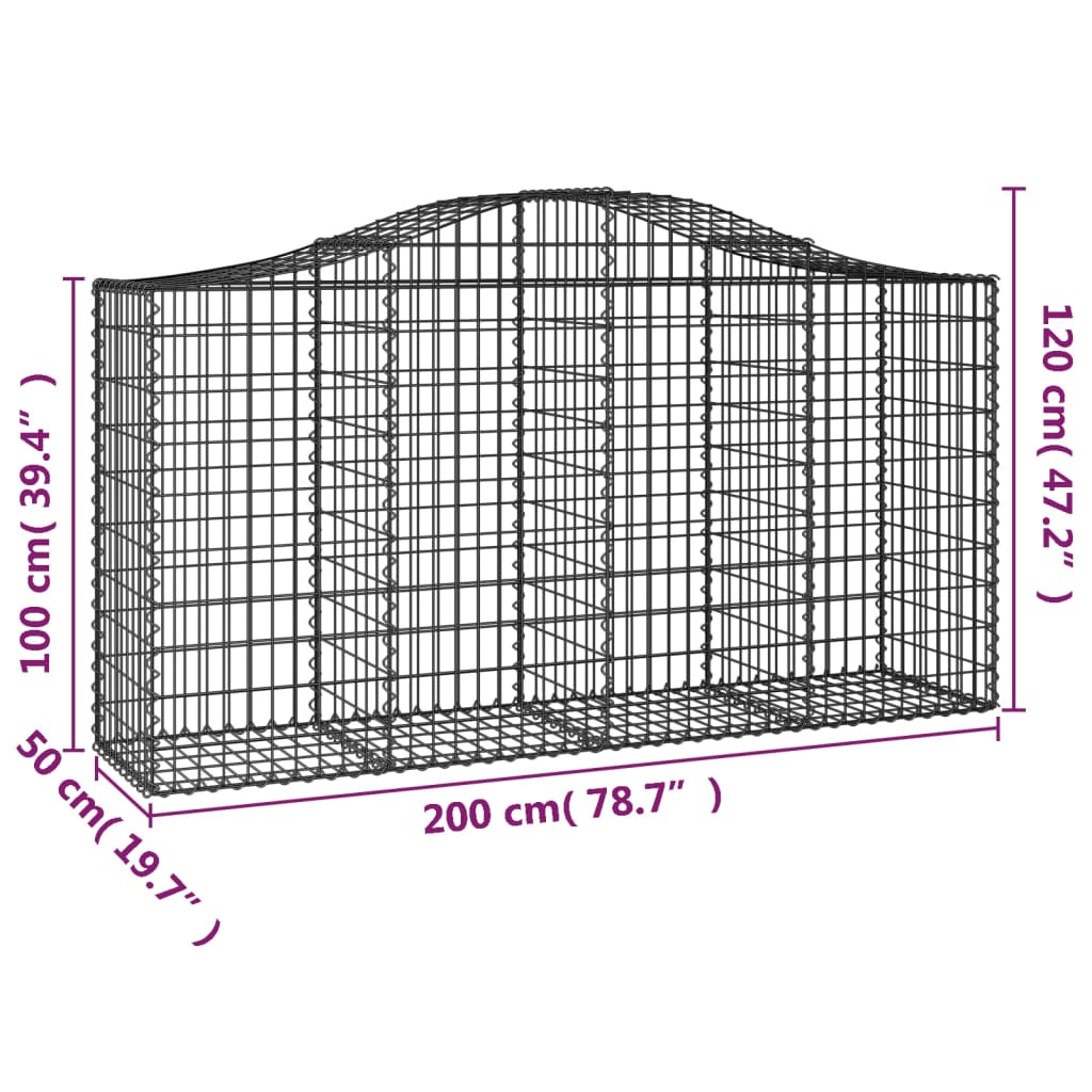 vidaXL Συρματοκιβώτια Τοξωτά 30 τεμ. 200x50x100/120 εκ. Γαλβαν. Ατσάλι