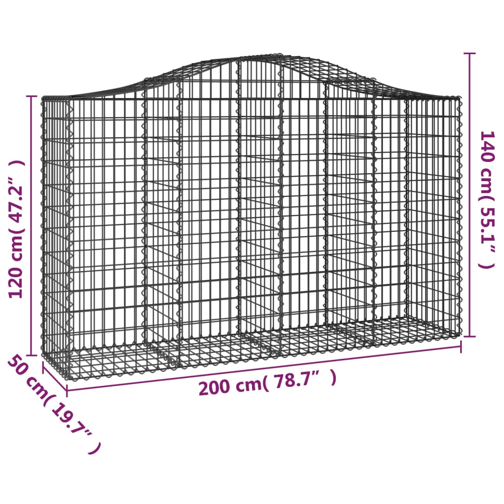 vidaXL Συρματοκιβώτια Τοξωτά 50 τεμ. 200x50x120/140 εκ. Γαλβαν. Ατσάλι