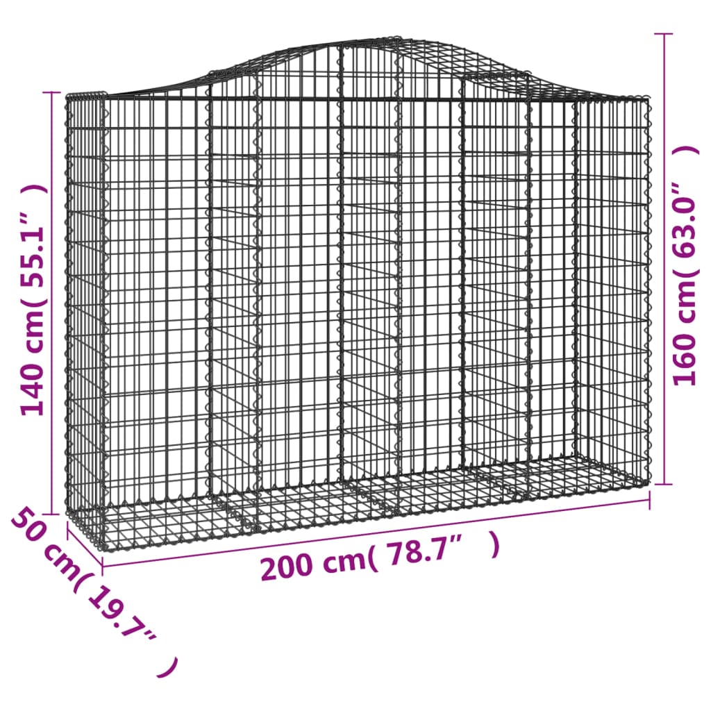 vidaXL Συρματοκιβώτια Τοξωτά 50 τεμ. 200x50x140/160 εκ. Γαλβαν. Ατσάλι