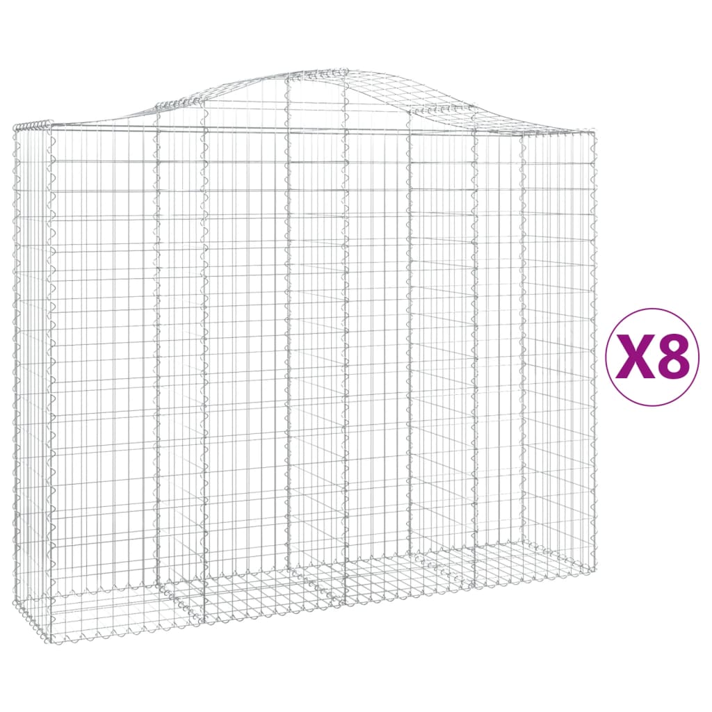vidaXL Συρματοκιβώτια Τοξωτά 8 τεμ. 200x50x160/180 εκ. Γαλβαν. Ατσάλι