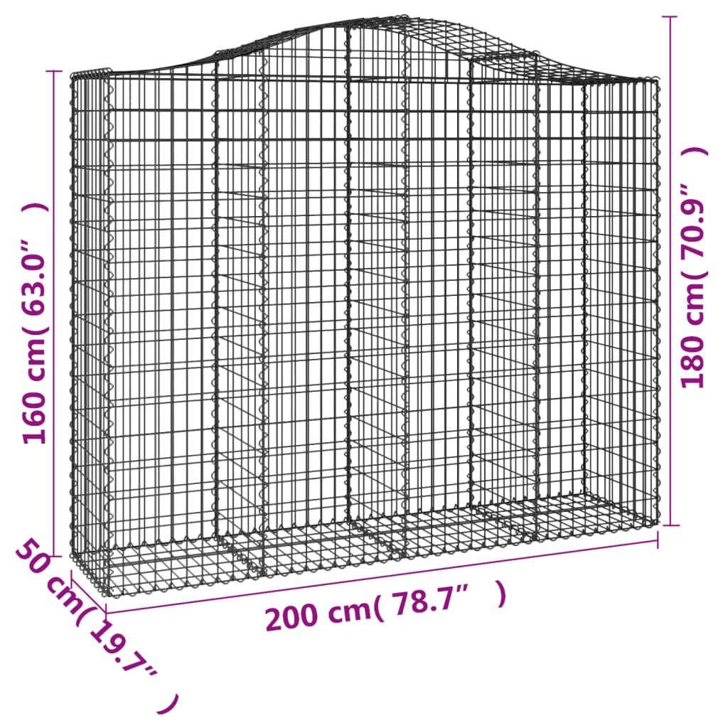 vidaXL Συρματοκιβώτια Τοξωτά 20 τεμ. 200x50x160/180 εκ. Γαλβαν. Ατσάλι