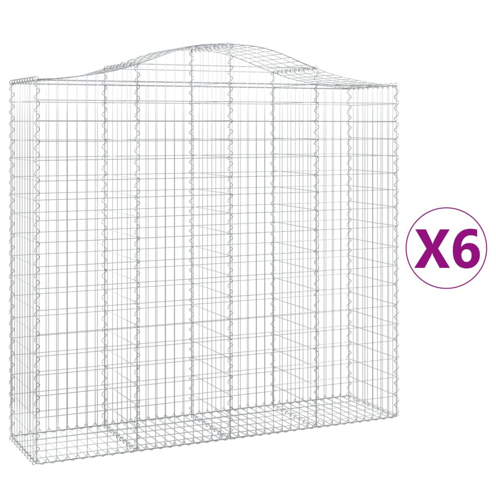 vidaXL Συρματοκιβώτια Τοξωτά 6 τεμ. 200x50x180/200 εκ. Γαλβαν. Ατσάλι