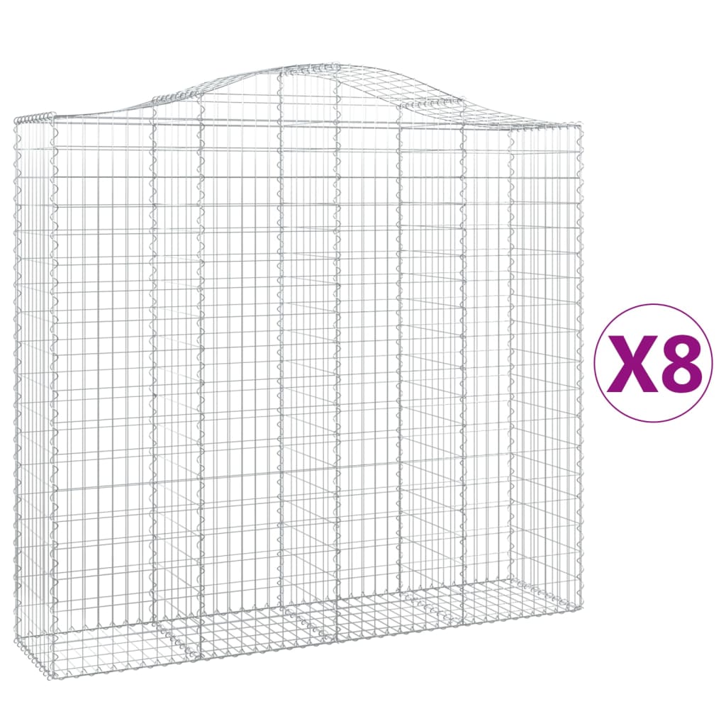 vidaXL Συρματοκιβώτια Τοξωτά 8 τεμ. 200x50x180/200 εκ. Γαλβαν. Ατσάλι