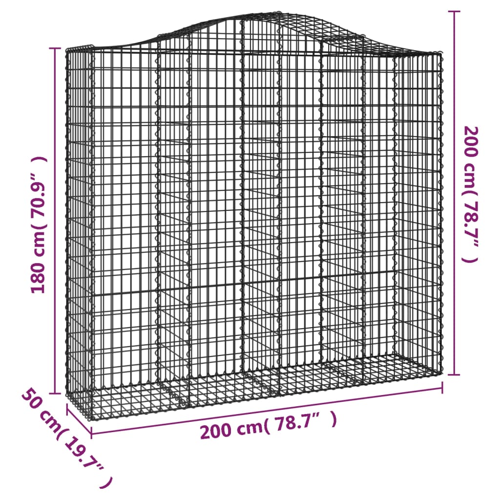 vidaXL Συρματοκιβώτια Τοξωτά 8 τεμ. 200x50x180/200 εκ. Γαλβαν. Ατσάλι