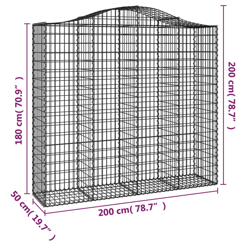 vidaXL Συρματοκιβώτια Τοξωτά 9 τεμ. 200x50x180/200 εκ. Γαλβαν. Ατσάλι