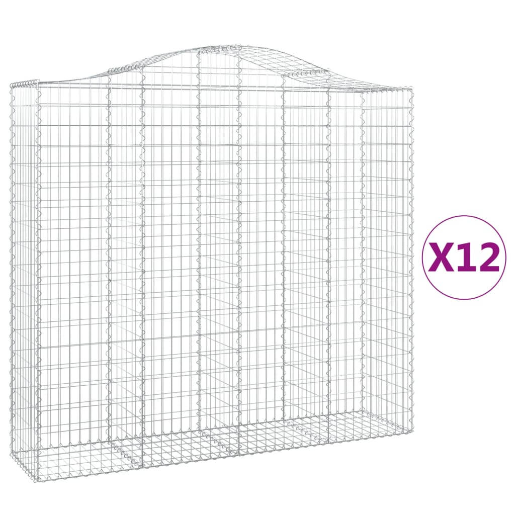 vidaXL Συρματοκιβώτια Τοξωτά 12 τεμ. 200x50x180/200 εκ. Γαλβαν. Ατσάλι