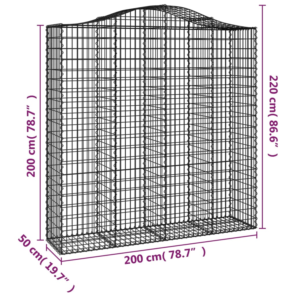 vidaXL Συρματοκιβώτια Τοξωτά 5 τεμ. 200x50x200/220 εκ. Γαλβαν. Ατσάλι