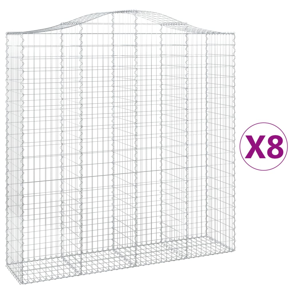 vidaXL Συρματοκιβώτια Τοξωτά 8 τεμ. 200x50x200/220 εκ. Γαλβαν. Ατσάλι