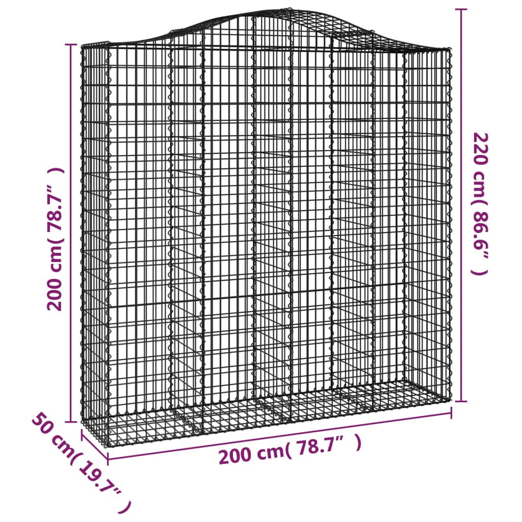 vidaXL Συρματοκιβώτια Τοξωτά 8 τεμ. 200x50x200/220 εκ. Γαλβαν. Ατσάλι
