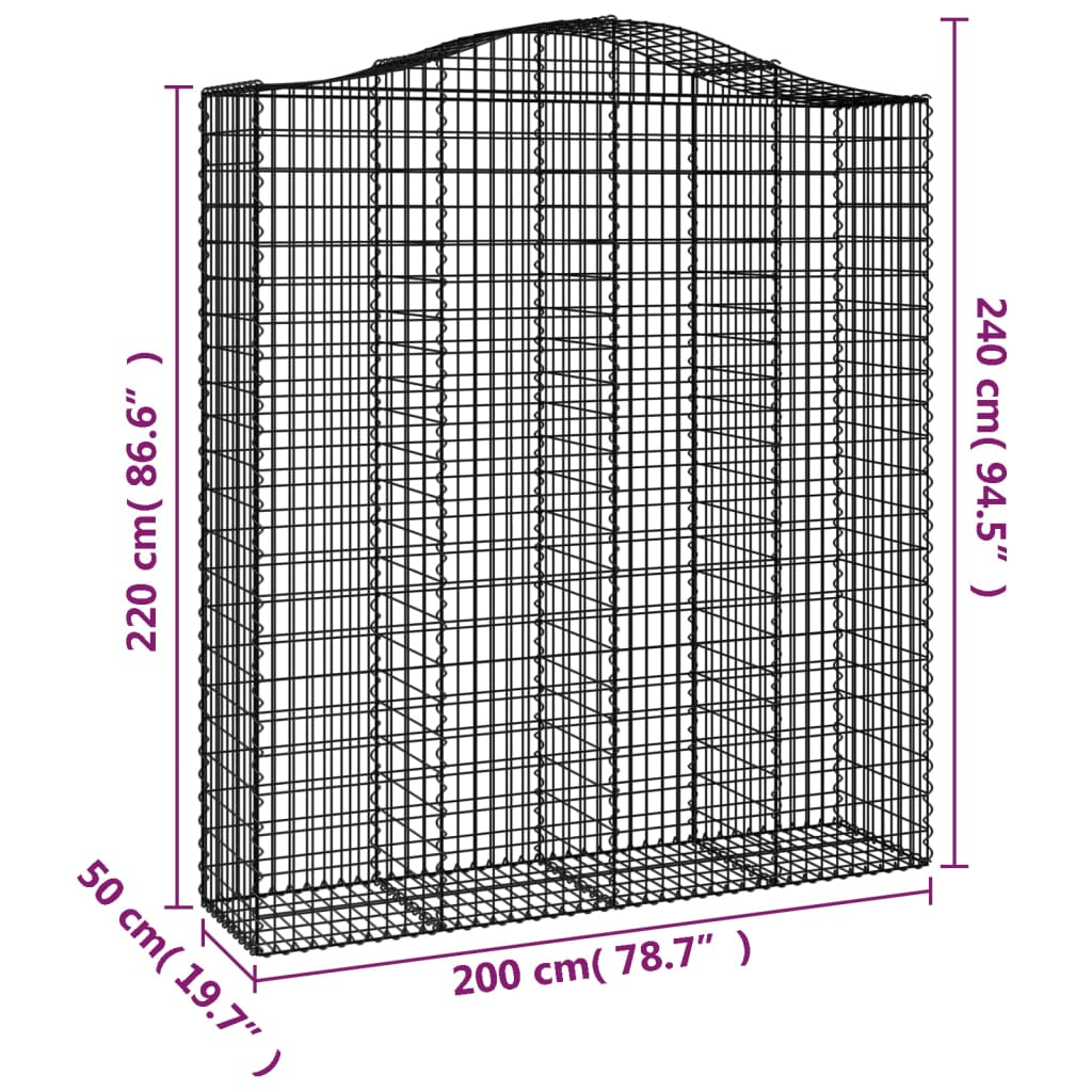 vidaXL Συρματοκιβώτια Τοξωτά 10 τεμ. 200x50x220/240 εκ. Γαλβαν. Ατσάλι