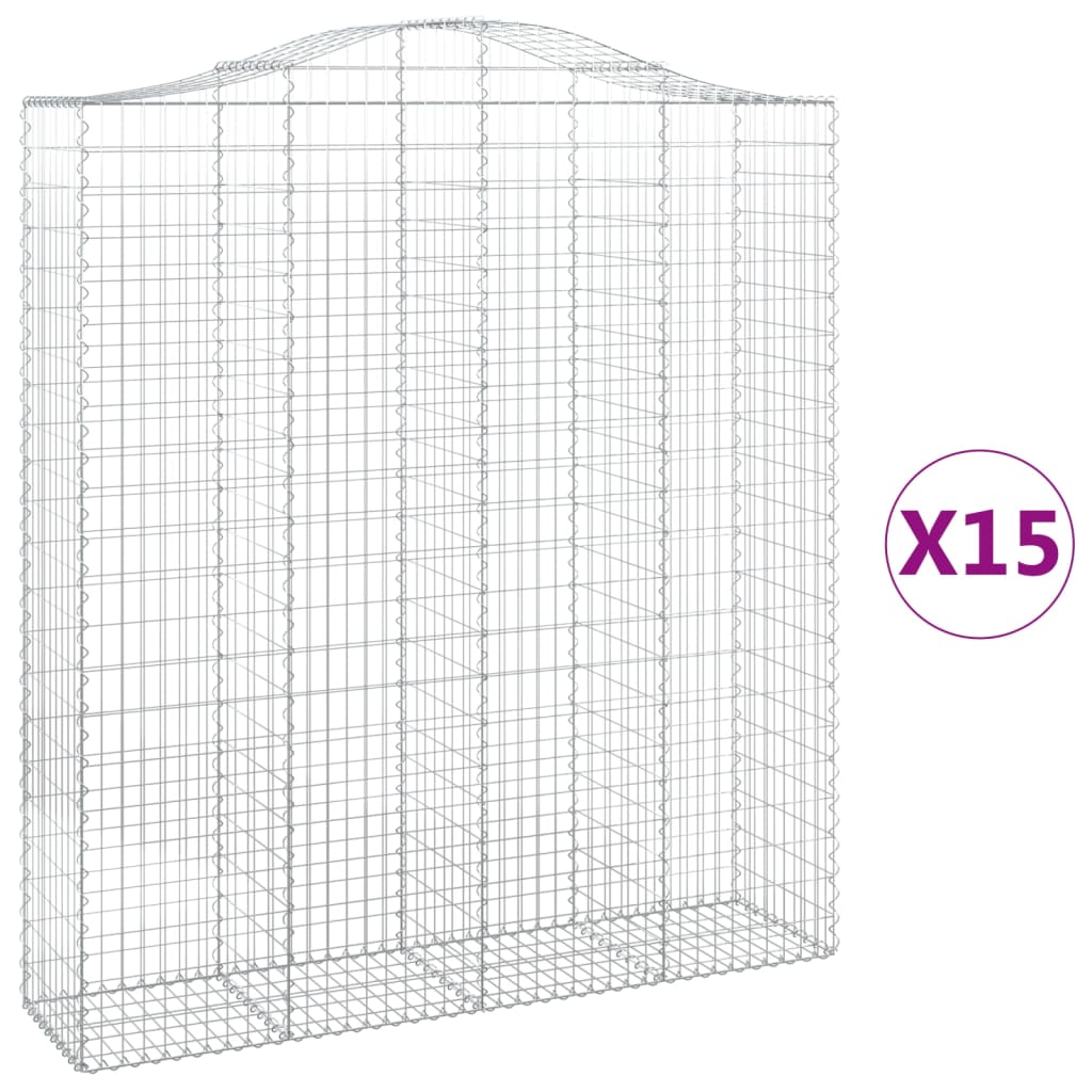vidaXL Συρματοκιβώτια Τοξωτά 15 τεμ. 200x50x220/240 εκ. Γαλβαν. Ατσάλι