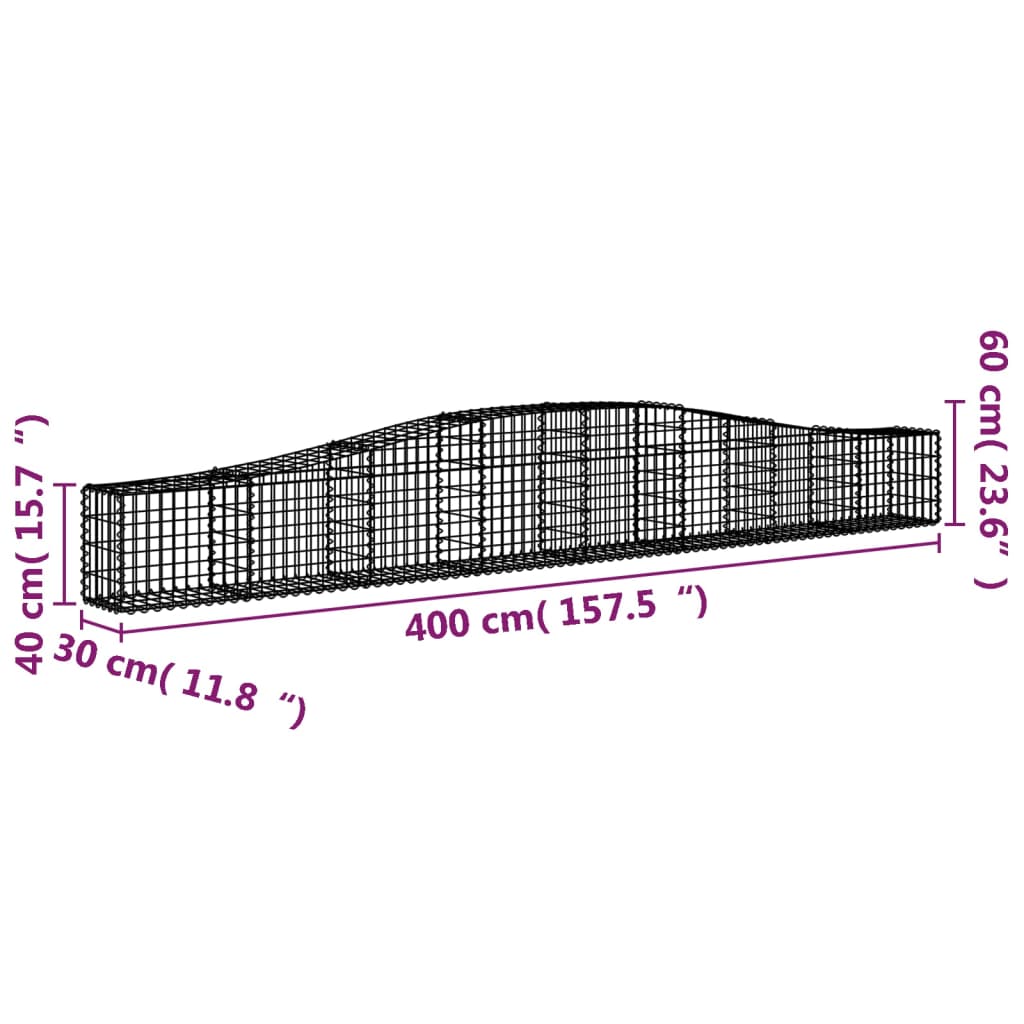 vidaXL Συρματοκιβώτια Τοξωτά 25 τεμ. 400x30x40/60 εκ. Γαλβαν. Ατσάλι