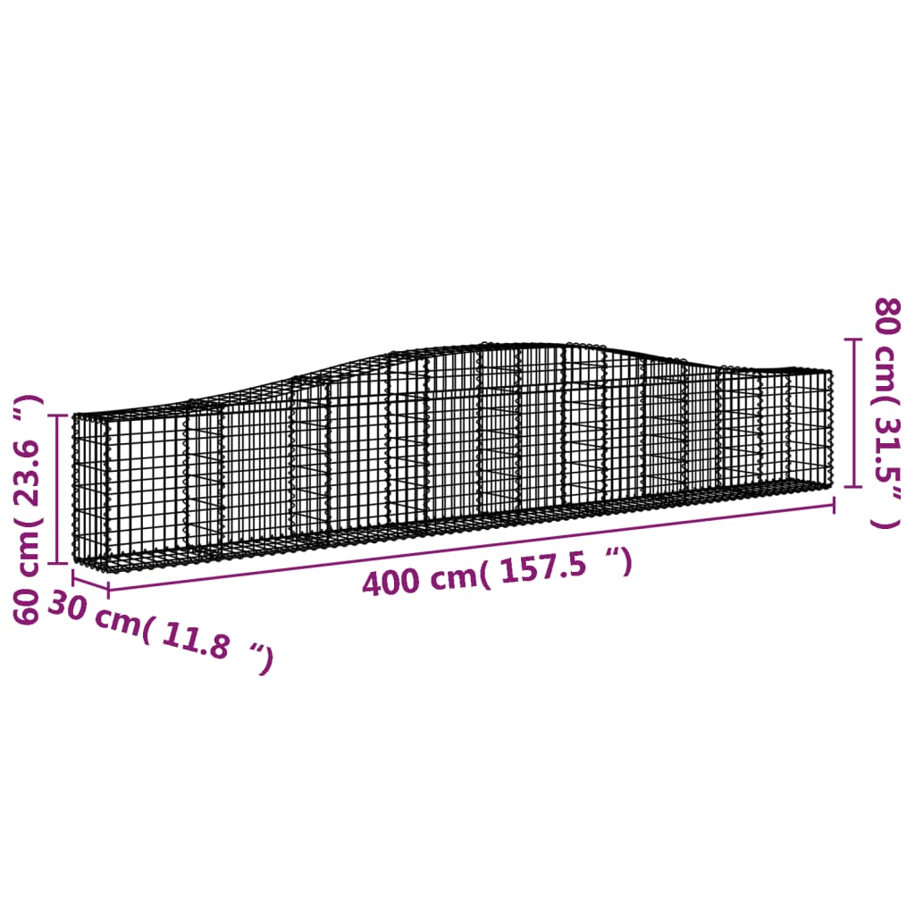 vidaXL Συρματοκιβώτια Τοξωτά 20 τεμ. 400x30x60/80 εκ. Γαλβαν. Ατσάλι