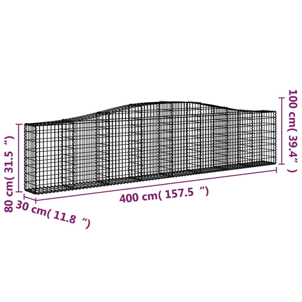 vidaXL Συρματοκιβώτια Τοξωτά 20 τεμ. 400x30x80/100 εκ. Γαλβαν. Ατσάλι