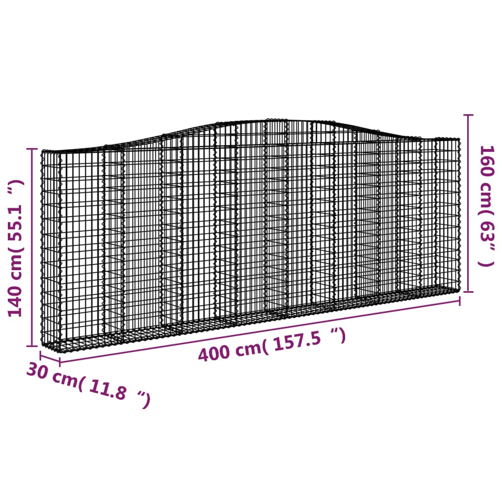 vidaXL Συρματοκιβώτια Τοξωτά 8 τεμ. 400x30x140/160 εκ. Γαλβαν. Ατσάλι
