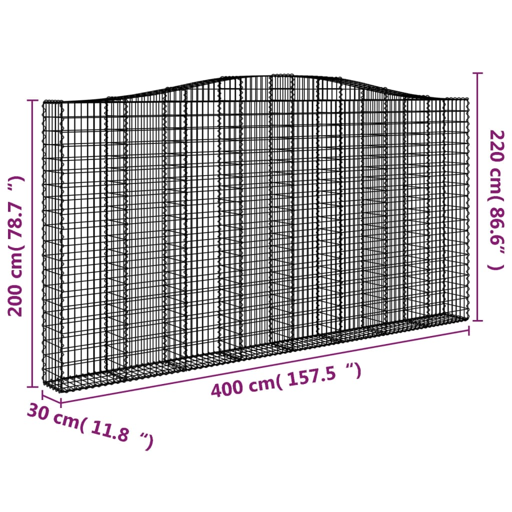 vidaXL Συρματοκιβώτια Τοξωτά 2 τεμ. 400x30x200/220 εκ. Γαλβαν. Ατσάλι