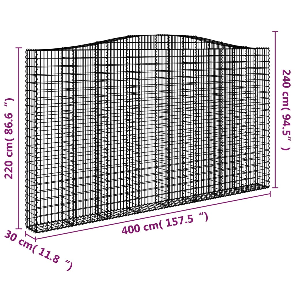 vidaXL Συρματοκιβώτια Τοξωτά 4 τεμ. 400x30x220/240 εκ. Γαλβαν. Ατσάλι