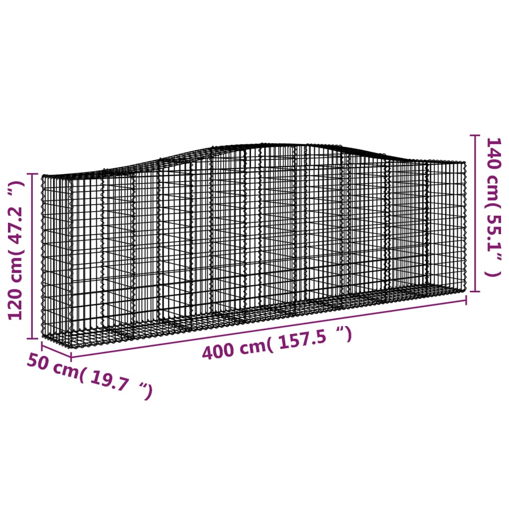 vidaXL Συρματοκιβώτια Τοξωτά 9 τεμ. 400x50x120/140 εκ. Γαλβαν. Ατσάλι