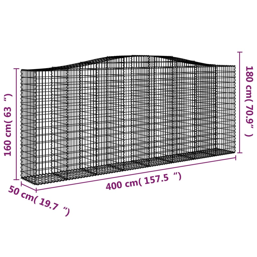 vidaXL Συρματοκιβώτια Τοξωτά 10 τεμ. 400x50x160/180 εκ. Γαλβαν. Ατσάλι