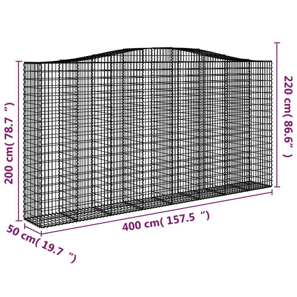 vidaXL Συρματοκιβώτια Τοξωτά 2 τεμ. 400x50x200/220 εκ. Γαλβαν. Ατσάλι
