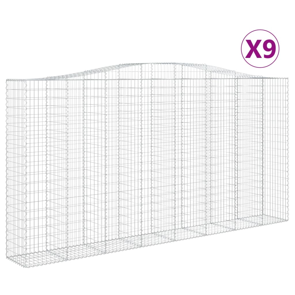 vidaXL Συρματοκιβώτια Τοξωτά 9 τεμ. 400x50x200/220 εκ. Γαλβαν. Ατσάλι