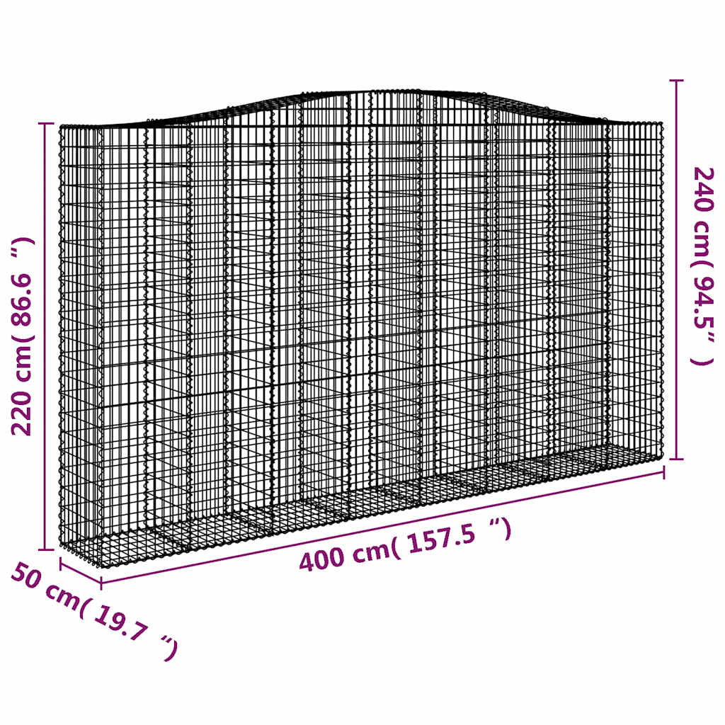 vidaXL Συρματοκιβώτια Τοξωτά 6 τεμ. 400x50x220/240 εκ. Γαλβαν. Ατσάλι