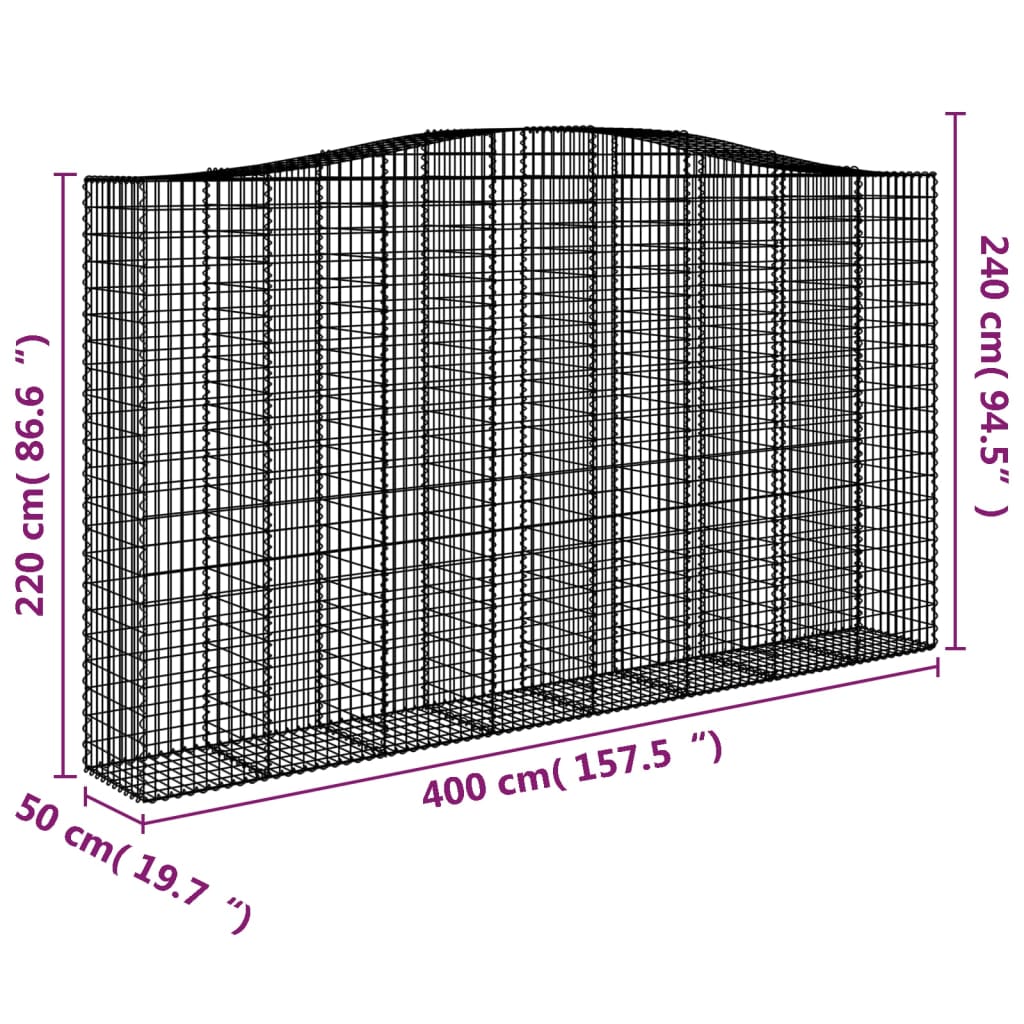 vidaXL Συρματοκιβώτια Τοξωτά 8 τεμ. 400x50x220/240 εκ. Γαλβαν. Σίδερο