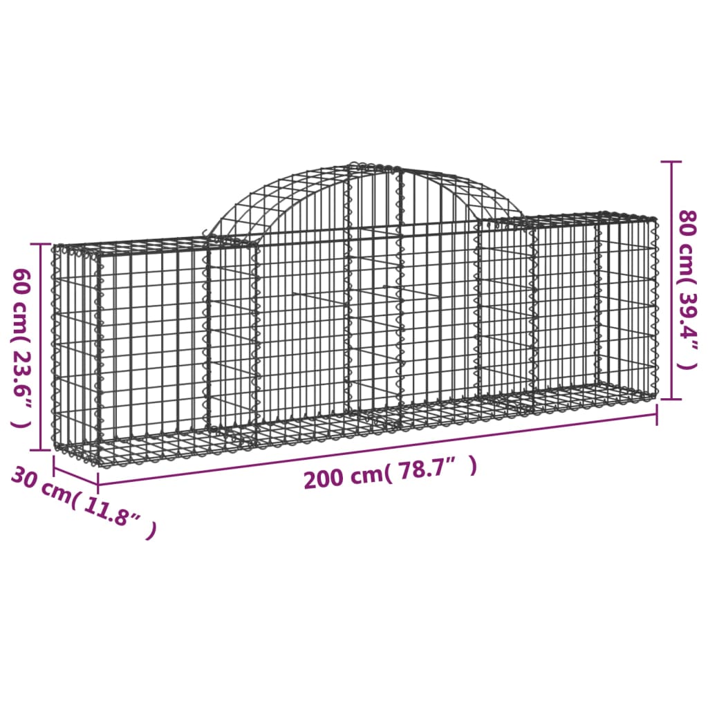 vidaXL Συρματοκιβώτια Τοξωτά 40 τεμ. 200x30x60/80 εκ. Γαλβαν. Ατσάλι