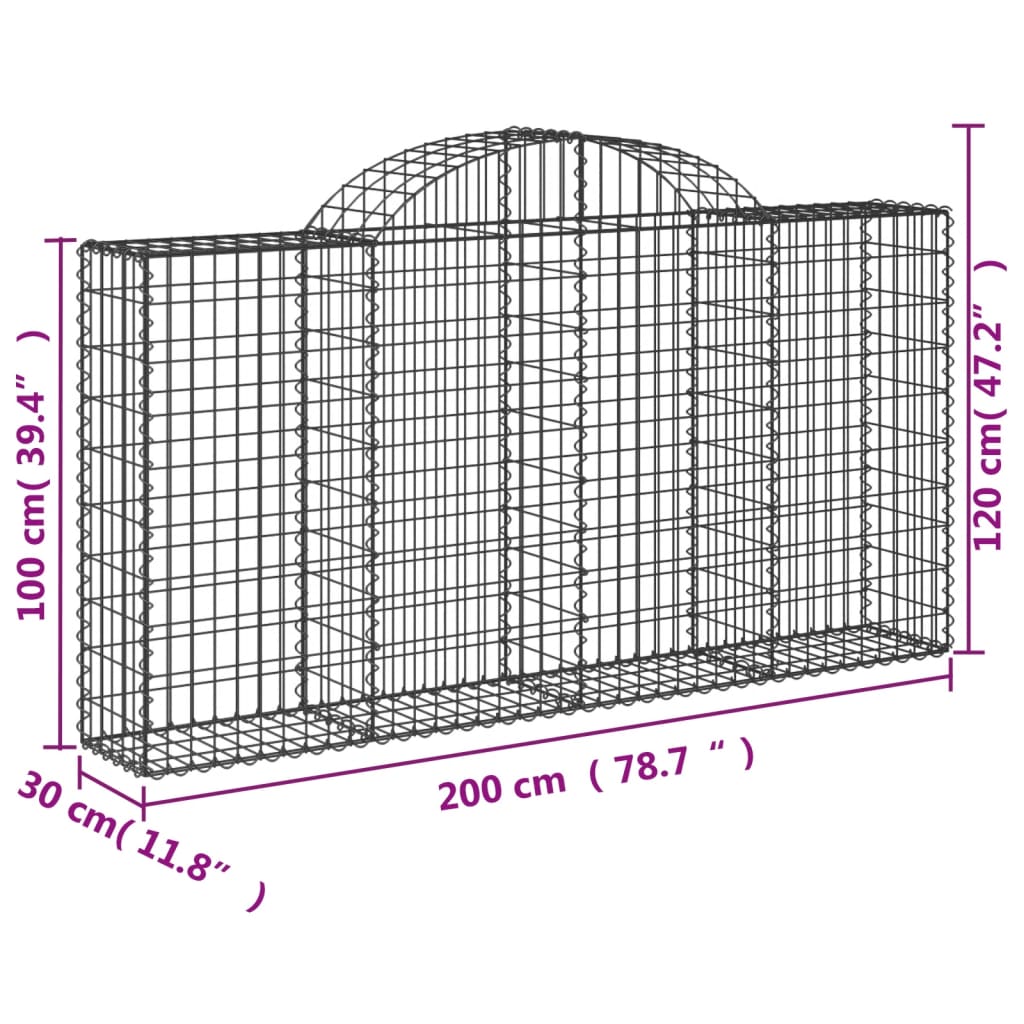 vidaXL Συρματοκιβώτια Τοξωτά 30 τεμ. 200x30x100/120 εκ. Γαλβαν. Ατσάλι